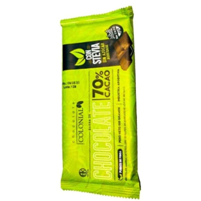 Barra de Chocolate 70 % Sin Azúcar 70% CACAO CON STEVIA · 100g