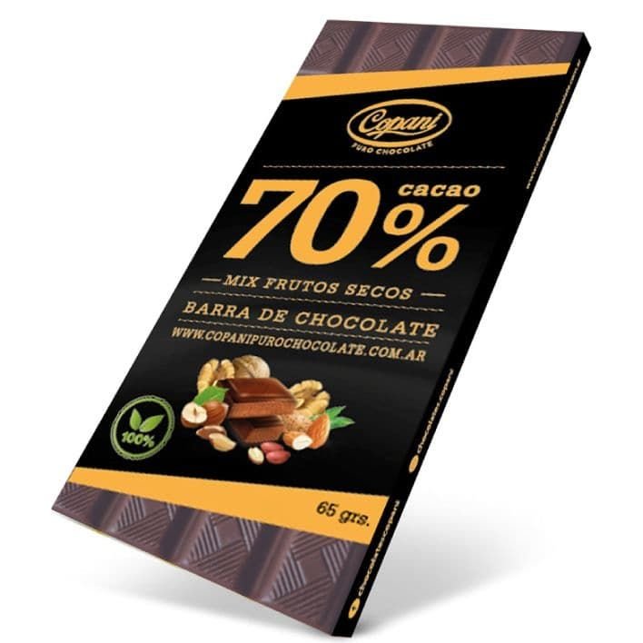 Chocolate 70% CACAO + FRUTOS SECOS  · 63g