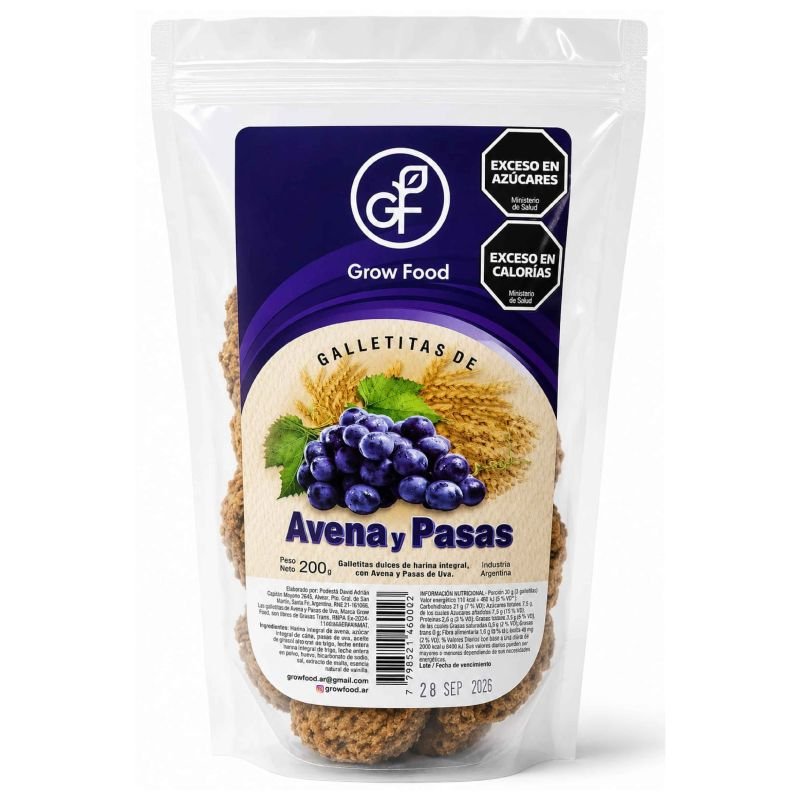 Galletitas dulces de harina integral AVENA Y PASAS DE UVA · 200g