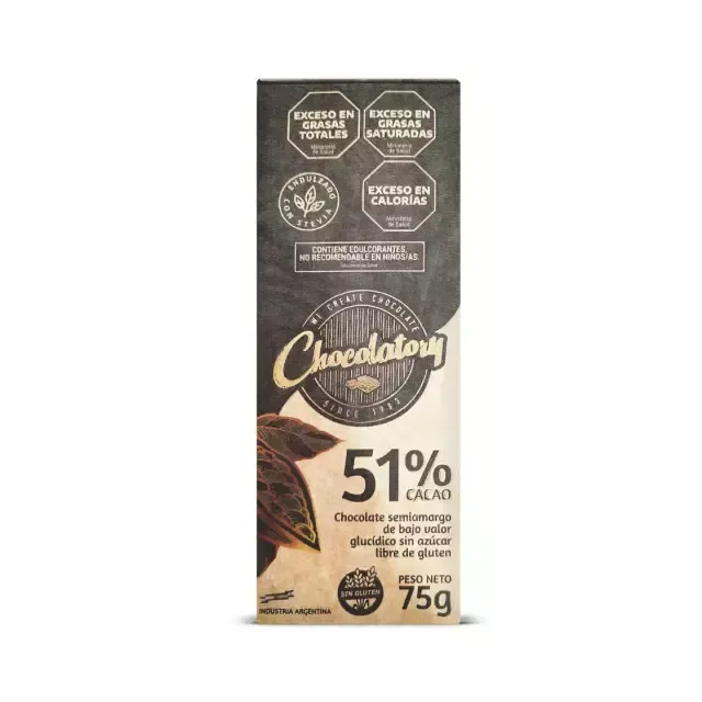 Chocolate Semi Amargo 51% Cacao sin azúcar CHOCOLATORY x 90g