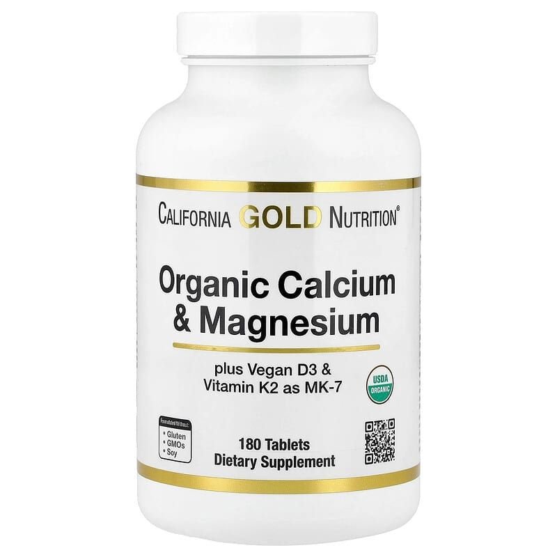 California Gold Nutrition, Calcio y Magnesium Plus D3 y K2, 180 comprimidos