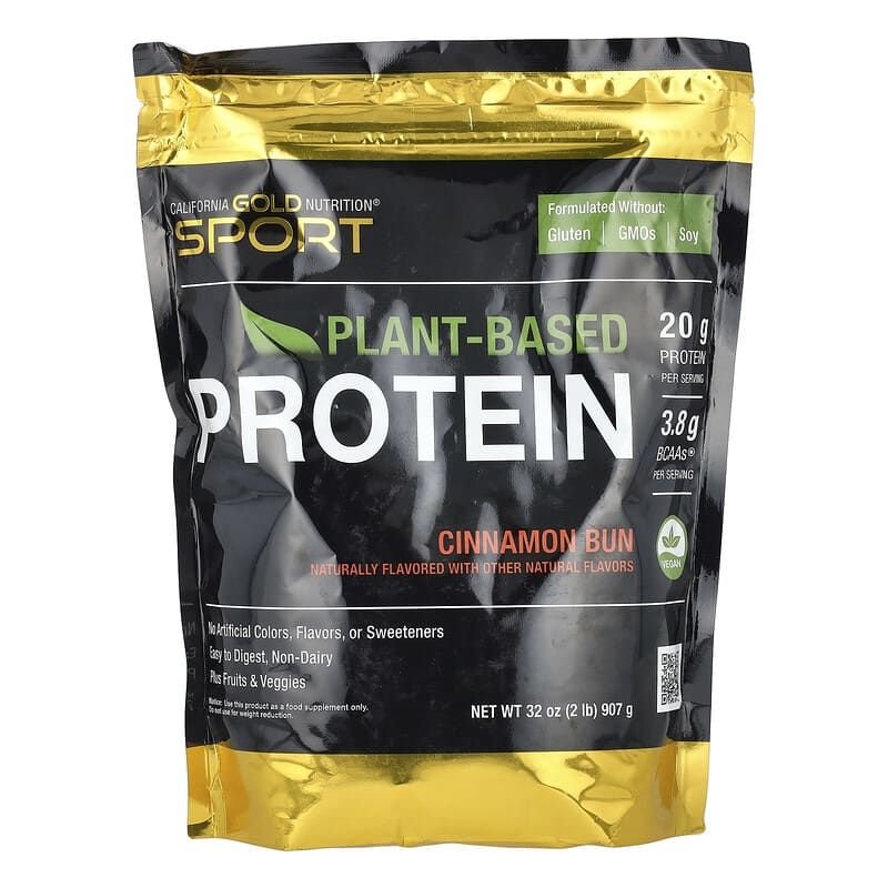 California Gold Nutrition, Proteína deportiva de origen vegetal con concentrado de proteína de arroz pardo ecológico, semillas de lino, semillas de chia, bojo de canela, 907 g