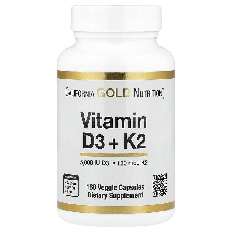California Gold Nutrition, Vitamina D3 + K2 en forma de MK-7, 180 cápsulas vegetales