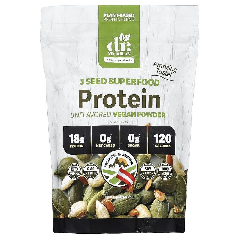 Dr. Murray's, 3 Proteína de superalimento de semillas en polvo, sin sabor