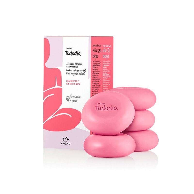 Jabones en Barra Puro Vegetal Tododia Frambuesa y Pimienta Rosa 5 x 90 g c/u