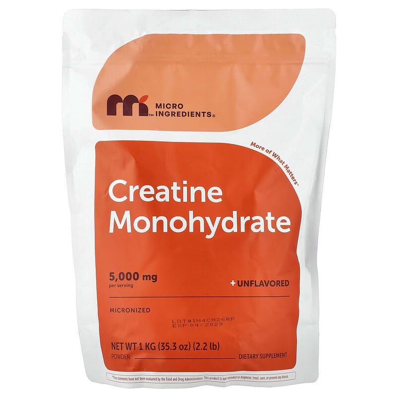 Micro Ingredients, Monohidrato de creatina en polvo, sin sabor, 1 kg (2,2 lb)