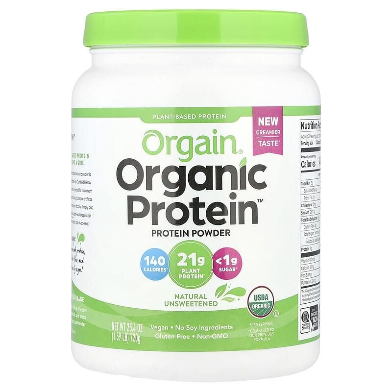 Orgain, Proteína en polvo ecológico, de base vegetal, natural sin edulcorar, 1,59 lb (720 g)